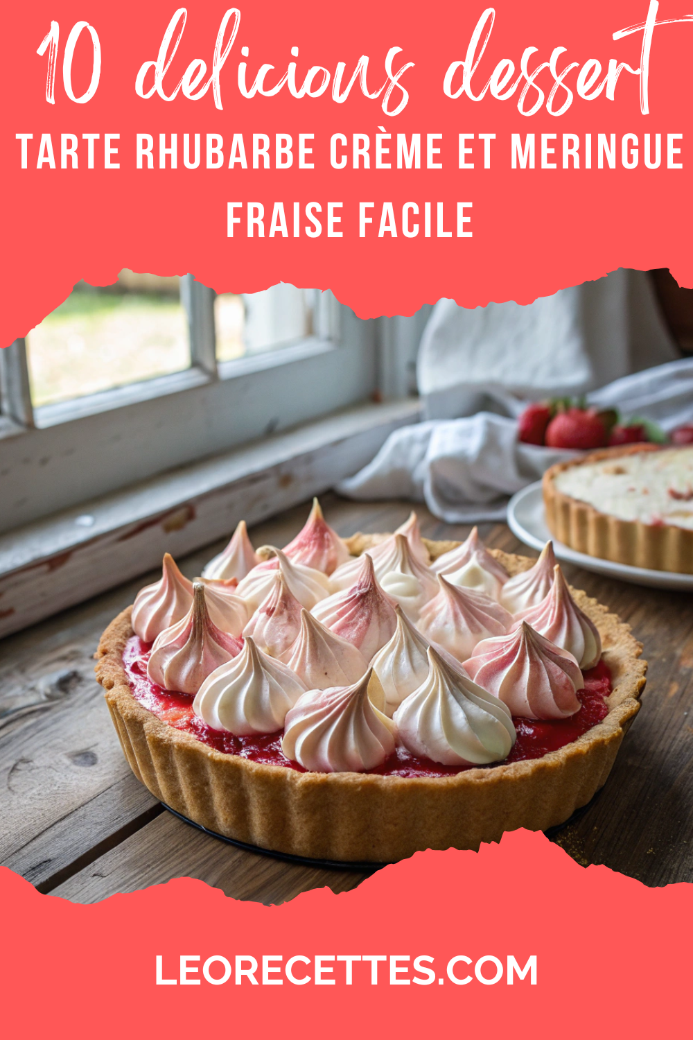 Tarte rhubarbe crème et meringue fraise facile