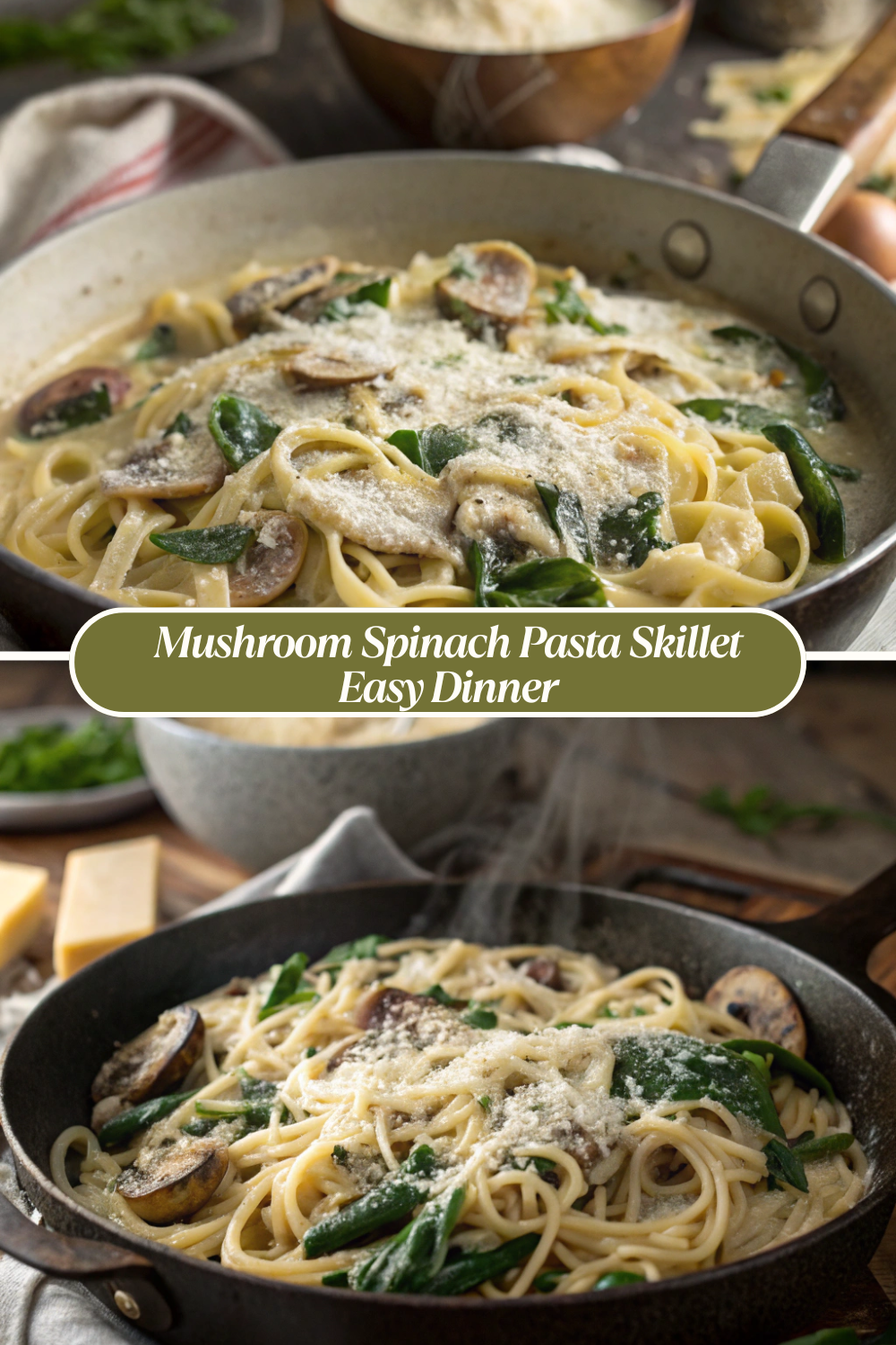 Parmesan Spinach Mushroom Pasta Skillet : le dîner rapide que je fais quand je n’ai aucune envie de réfléchir
